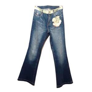 womens jeans 30x31 blue bootcut unique embellished bohemian boho hippie denim